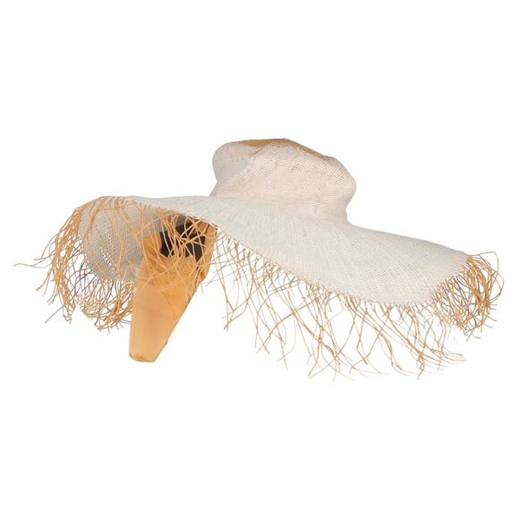 Jacquemus Wide Brim Hat with Scarf in White Raffia and Silk